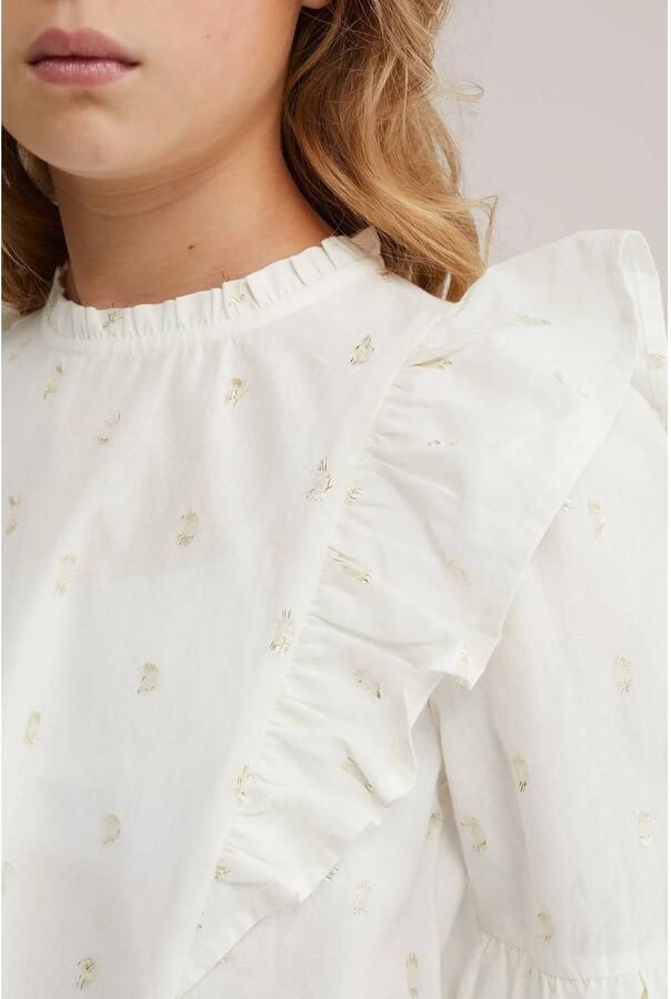 WE Fashion blousetop met ruches en print wit Meisjes Viscose Ronde hals glitter - Foto 2