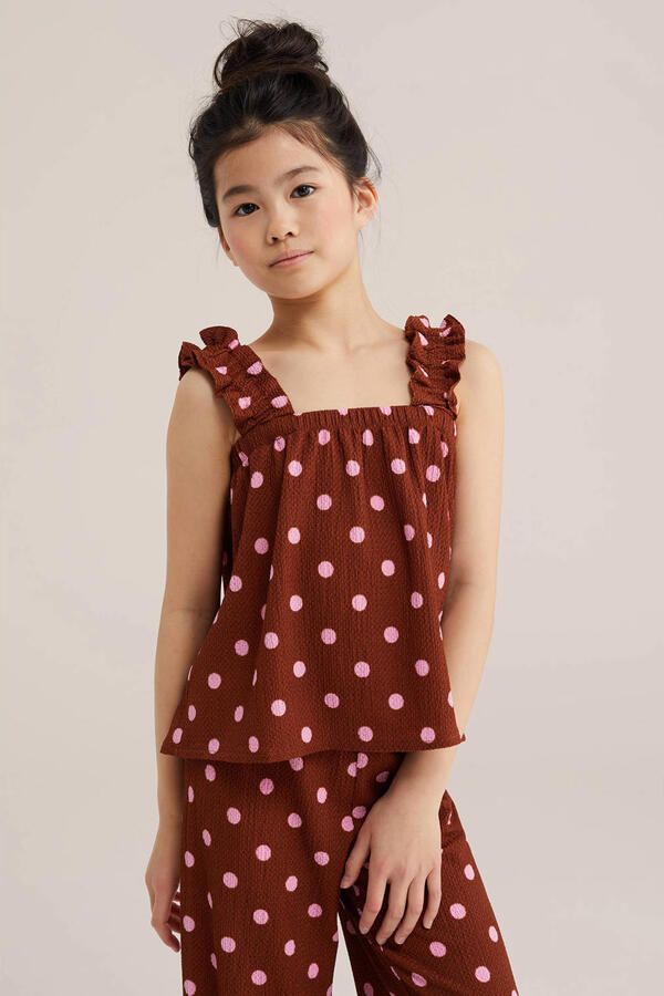 WE Fashion blousetop met stippen donkerbruin