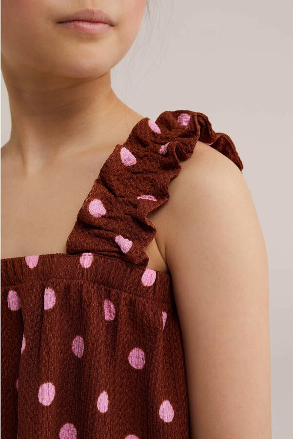 WE Fashion blousetop met stippen donkerbruin - Foto 2