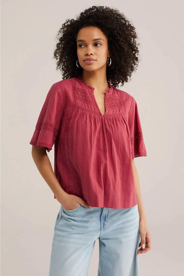 WE Fashion blousetop rood broderie