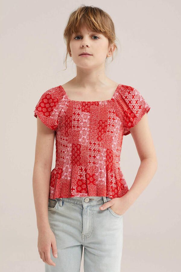 WE Fashion blousetop rood met textuur