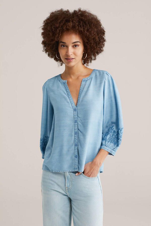 WE Fashion Blue Ridge denim blouse light blue denim