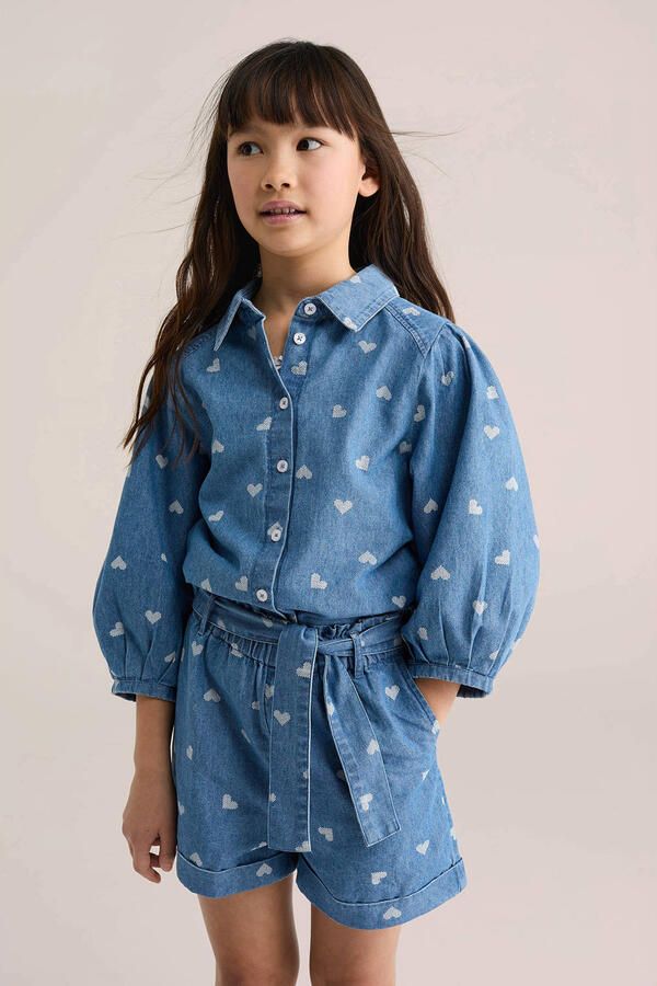 WE Fashion Blue Ridge denim blouse met hartjes medium blue denim