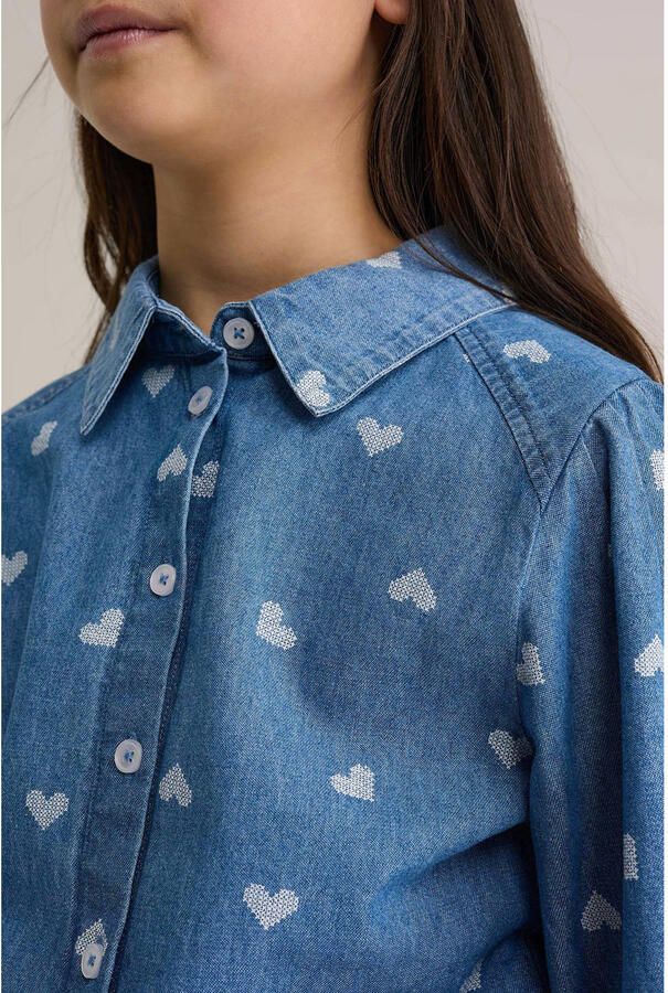 WE Fashion Blue Ridge denim blouse met hartjes medium blue denim - Foto 2