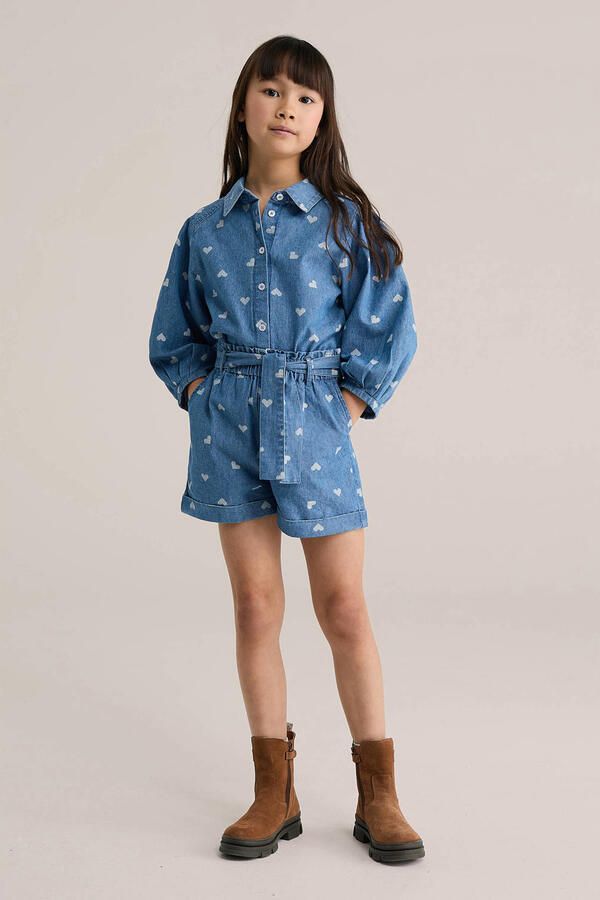 WE Fashion Blue Ridge denim blouse met hartjes medium blue denim - Foto 3