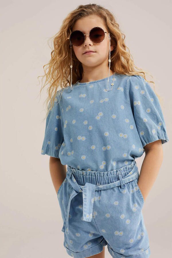 WE Fashion Blue Ridge denim gebloemde blousetop light blue denim - Foto 3