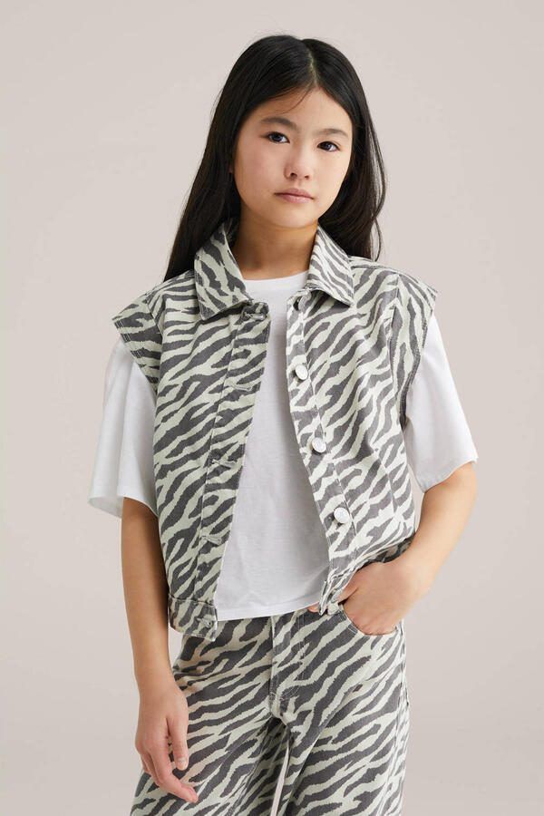 WE Fashion Blue Ridge denim gilet met zebraprint ecru