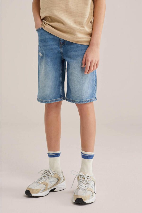WE Fashion Blue Ridge denim loose short medium blue denim