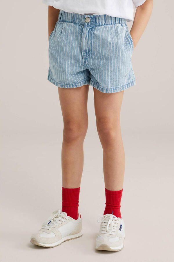 WE Fashion Blue Ridge denim straight gestreepte short light blue denim