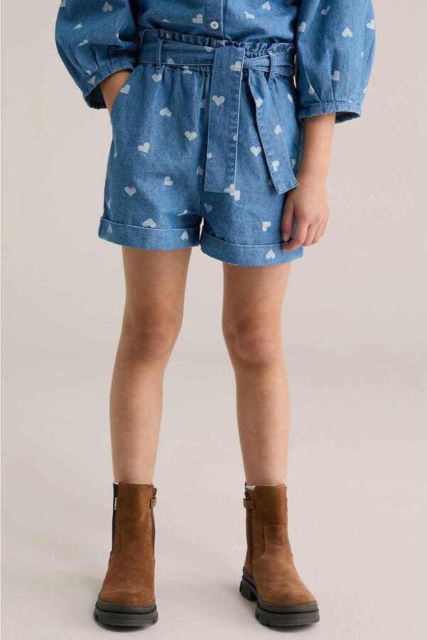 WE Fashion Blue Ridge denim straight short met hartjes medium blue denim
