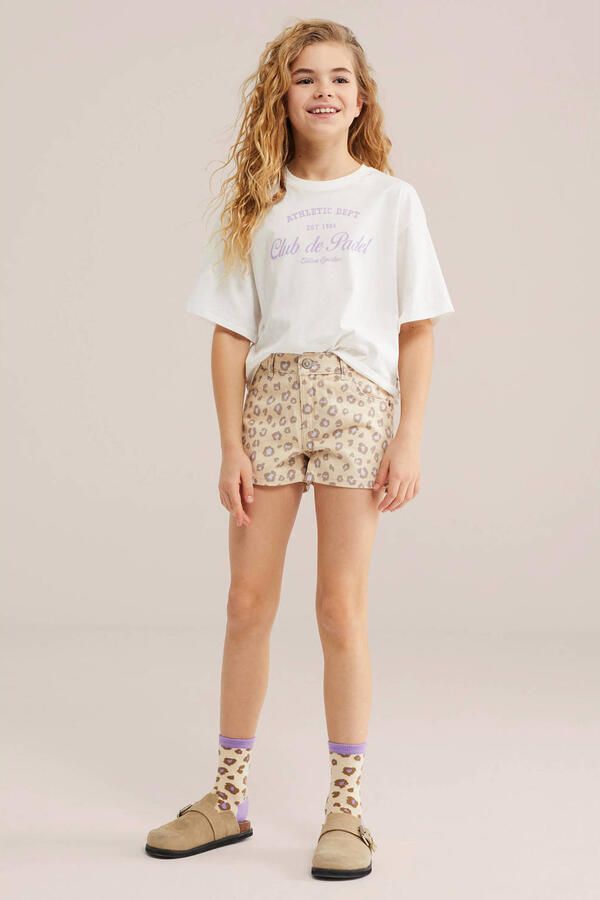 WE Fashion Blue Ridge denim straight short met panterprint beige - Foto 3