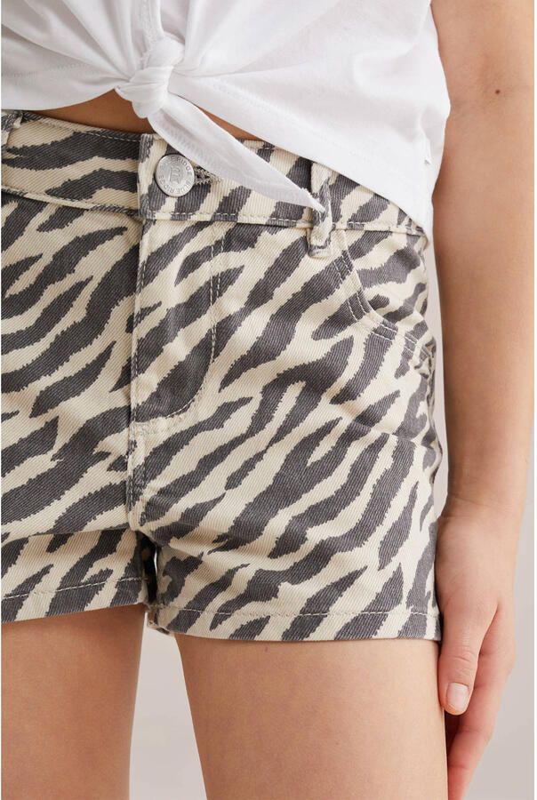 WE Fashion Blue Ridge denim straight short met zebraprint ecru - Foto 2