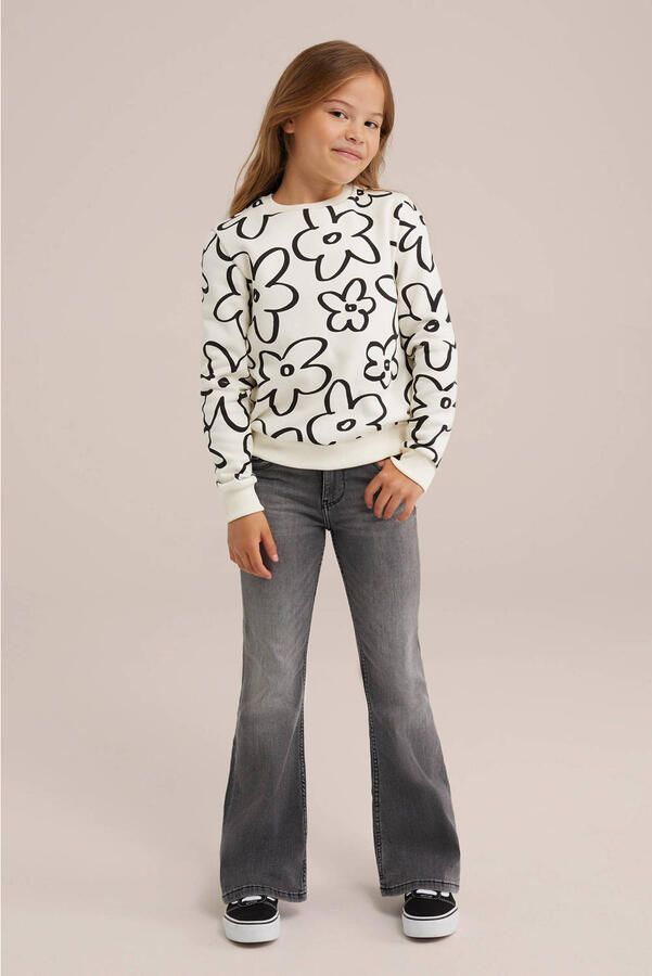 WE Fashion flared jeans dark grey Grijs Meisjes Stretchdenim 122