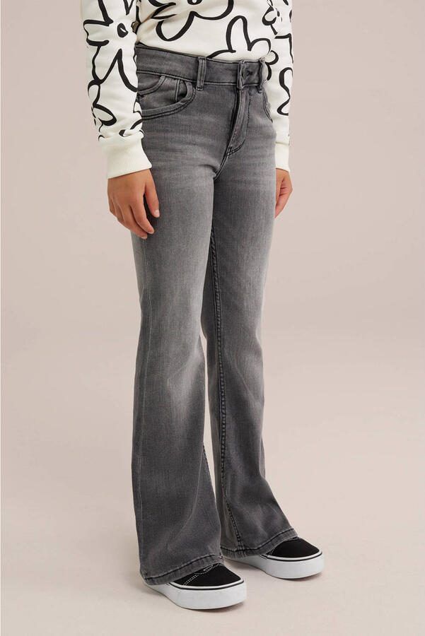 WE Fashion flared jeans dark grey Grijs Meisjes Stretchdenim 122 - Foto 2