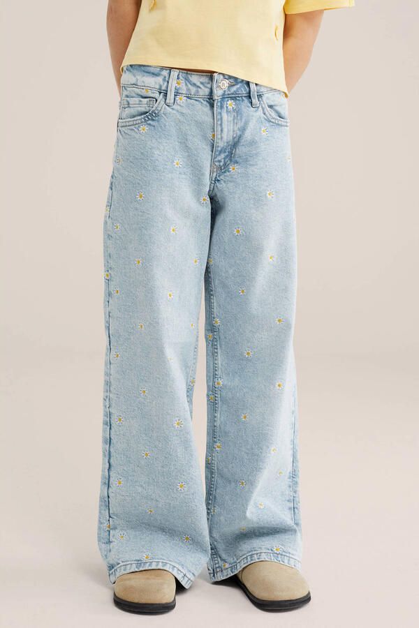 WE Fashion Blue Ridge gebloemde loose fit jeans baggy jeans light blue denim