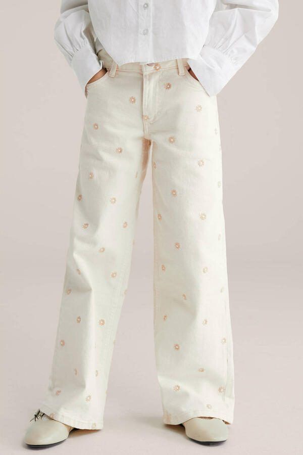 WE Fashion Blue Ridge gebloemde wide leg jeans ecru