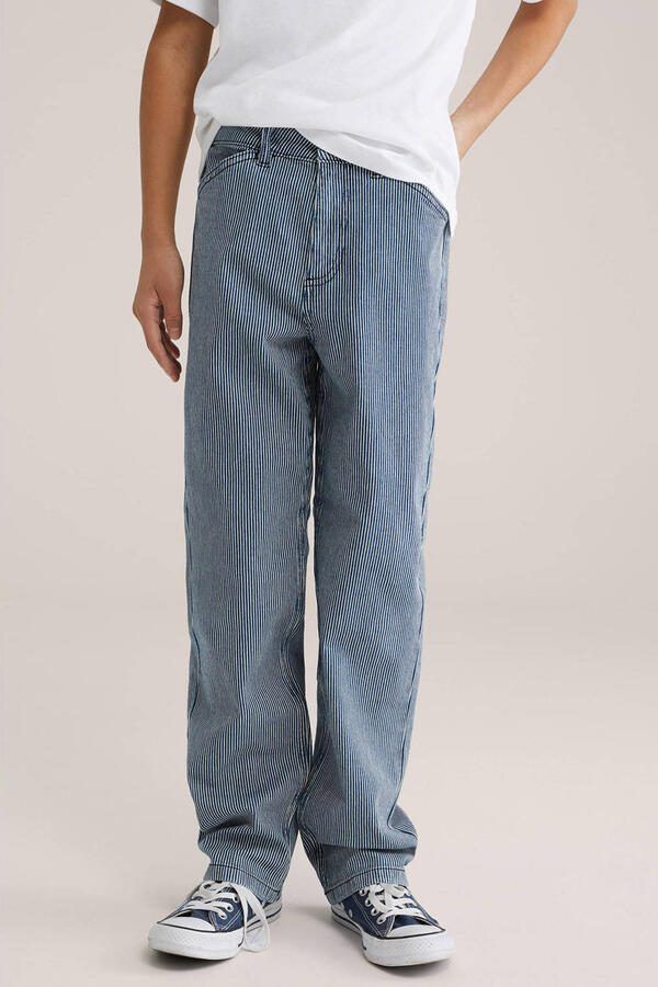 WE Fashion Blue Ridge gestreepte straight leg jeans medium blue denim