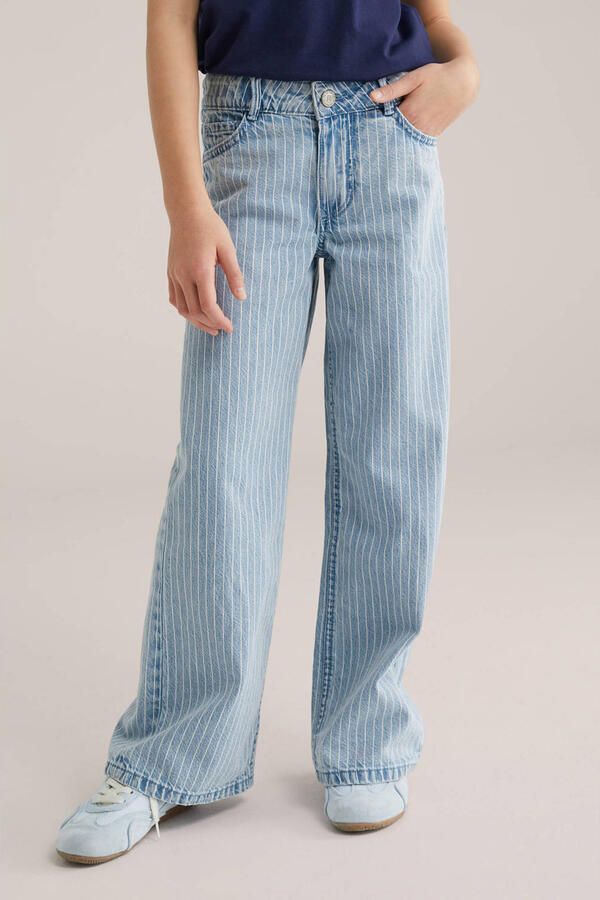 WE Fashion Blue Ridge gestreepte wide leg jeans light blue denim