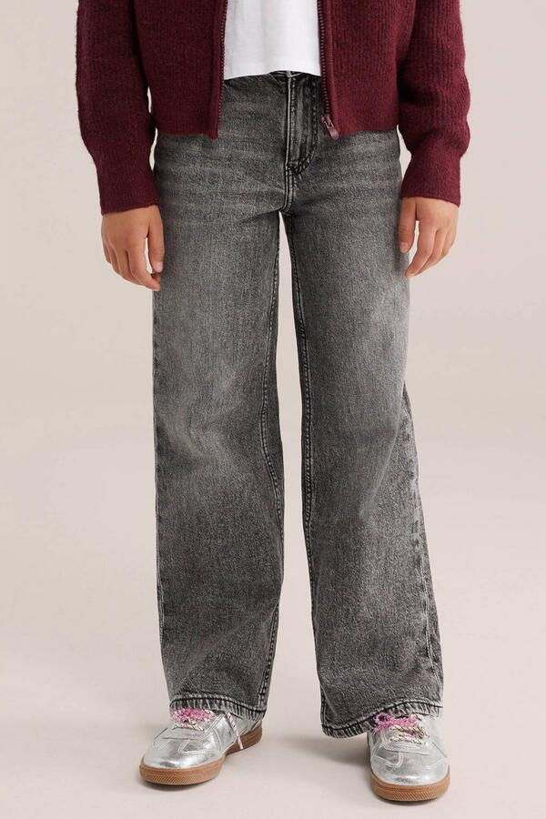 WE Fashion Blue Ridge high waist wide leg jeans grey denim Grijs Effen 128 - Foto 2
