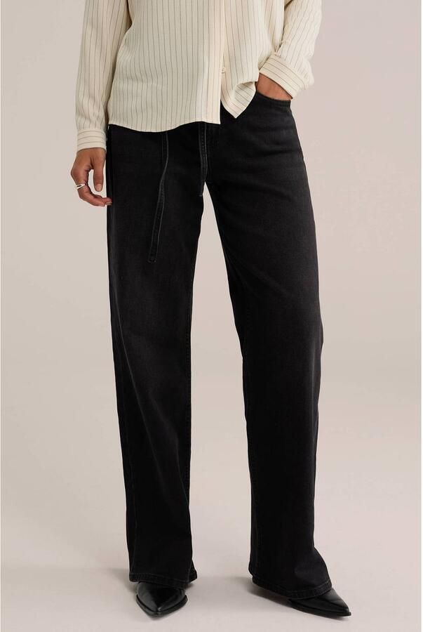 WE Fashion Blue Ridge high waist wide leg jeans met ceintuur zwart