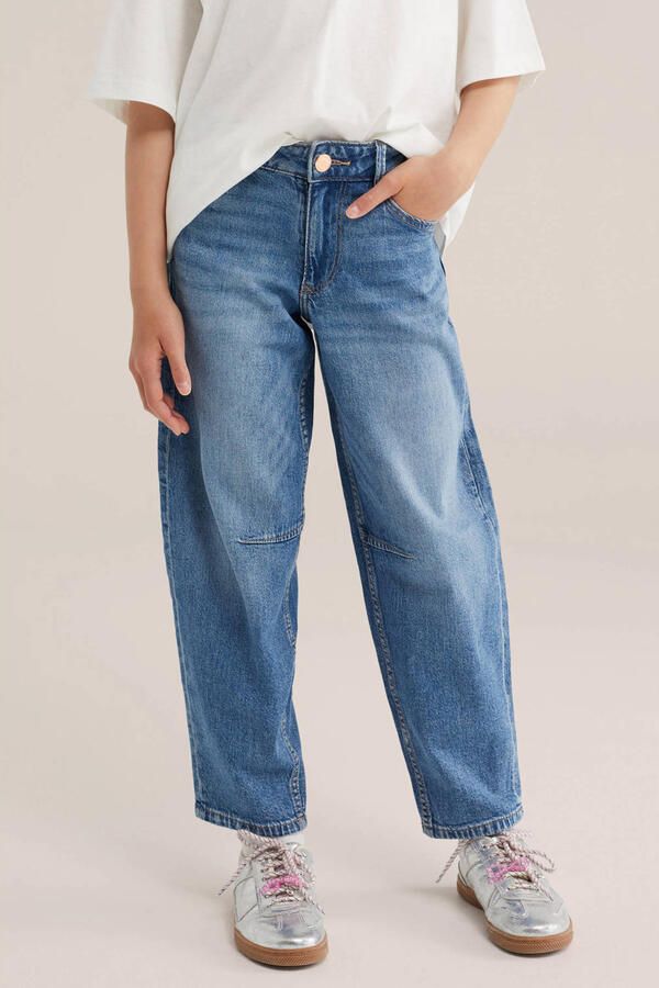 WE Fashion Blue Ridge high waist barrel jeans medium blue denim