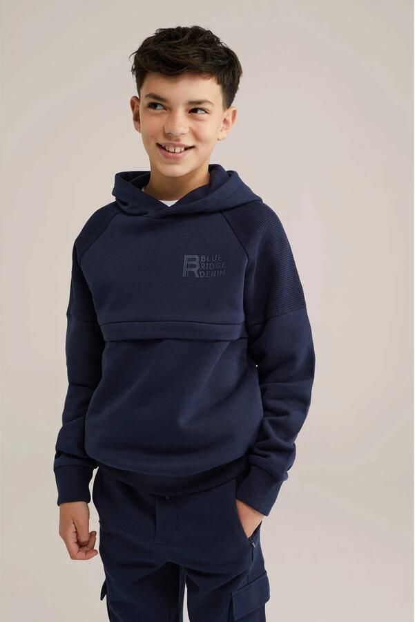 WE Fashion hoodie donkerblauw Trui Jongens Sweat Capuchon Effen 122 128