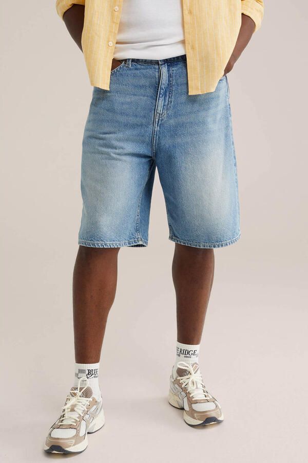 WE Fashion Blue Ridge loose denim short blauw
