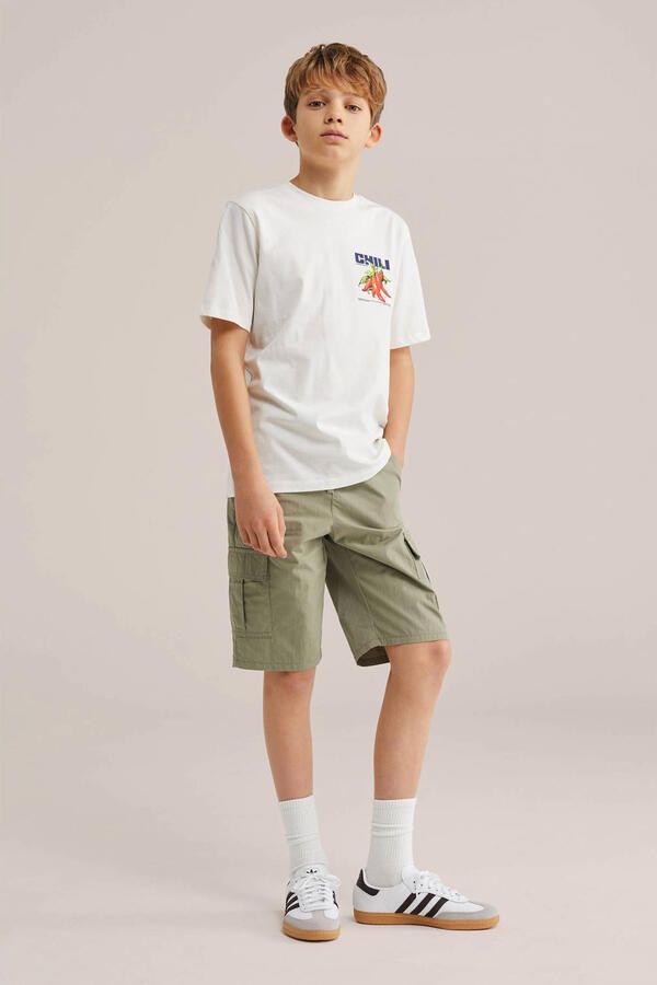 WE Fashion Blue Ridge loose fit cargo short olijfgroen - Foto 3