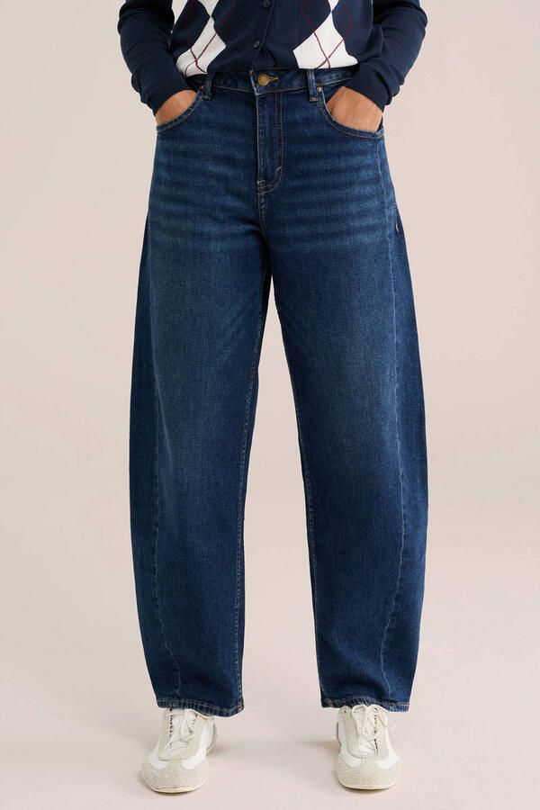 WE Fashion Blue Ridge low waist barrel jeans donkerblauw