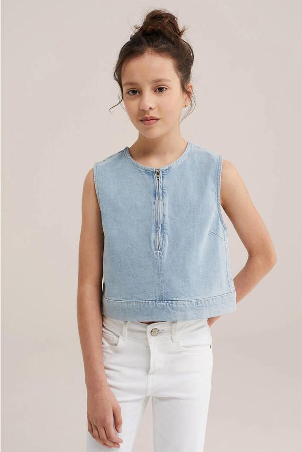 WE Fashion Blue Ridge mouwloze top light blue denim