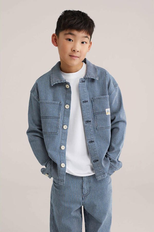 WE Fashion Blue Ridge Overshirt gestreept medium blue denim