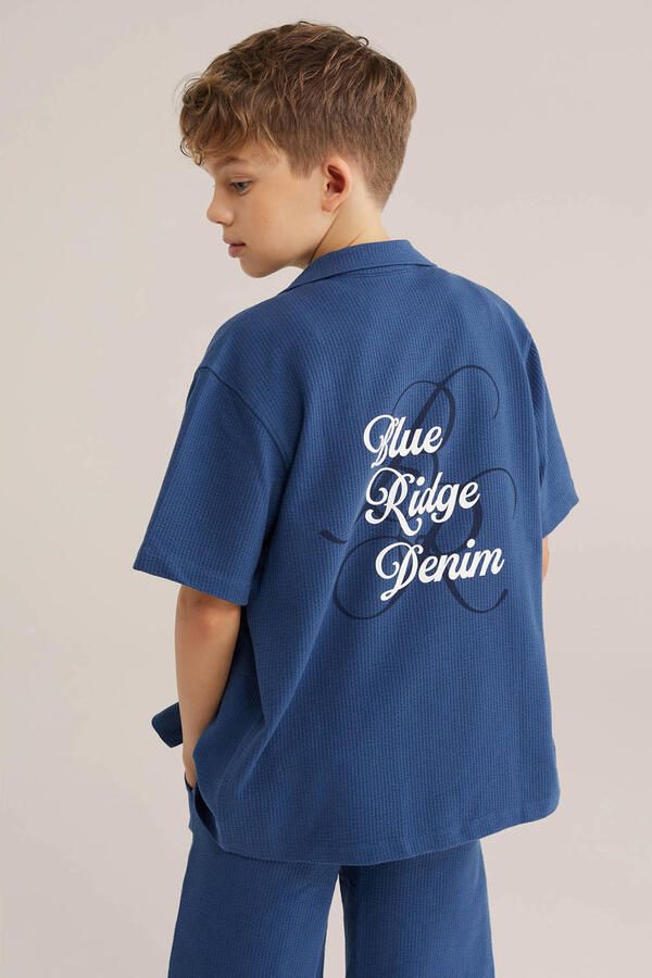 WE Fashion Blue Ridge overshirt met backprint met textuur donkerblauw - Foto 3
