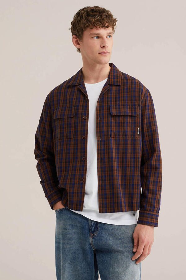 WE Fashion Blue Ridge regular geruit casual overhemd donkerbruin
