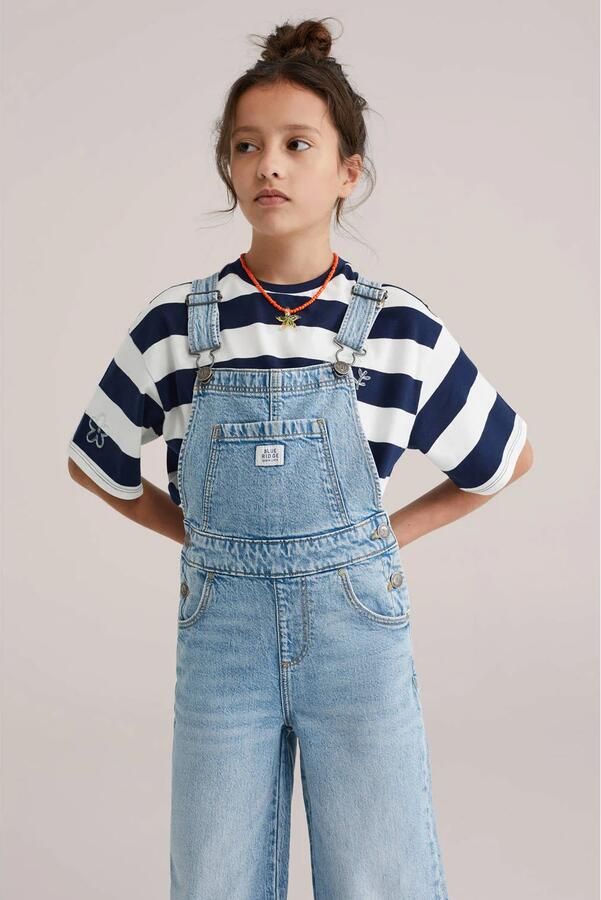 WE Fashion loose fit tuinbroek medium blue denim Blauw Effen 128 - Foto 3