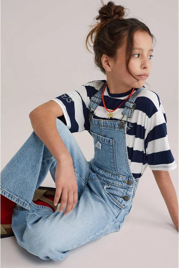 WE Fashion loose fit tuinbroek medium blue denim Blauw Effen 128 - Foto 2