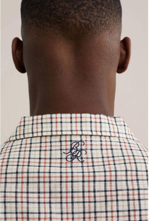 WE Fashion Blue Ridge relaxed geruit casual overhemd met linnen beige - Foto 2