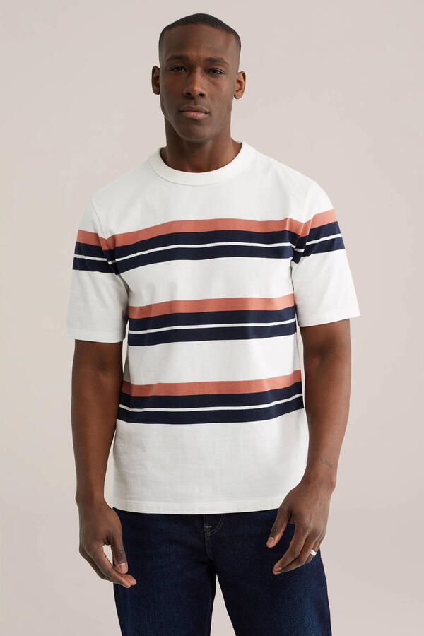 WE Fashion Blue Ridge relaxed gestreepte T-shirt wit