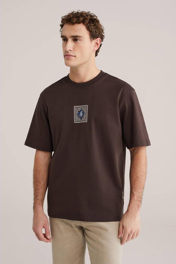 WE Fashion Blue Ridge relaxed T-shirt donkerbruin