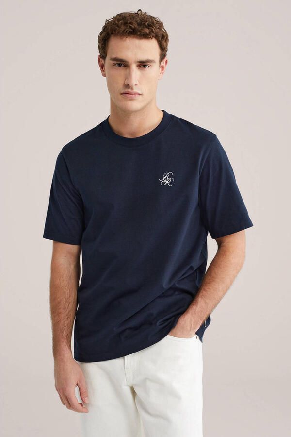 WE Fashion Blue Ridge relaxed T-shirt met backprint donkerblauw