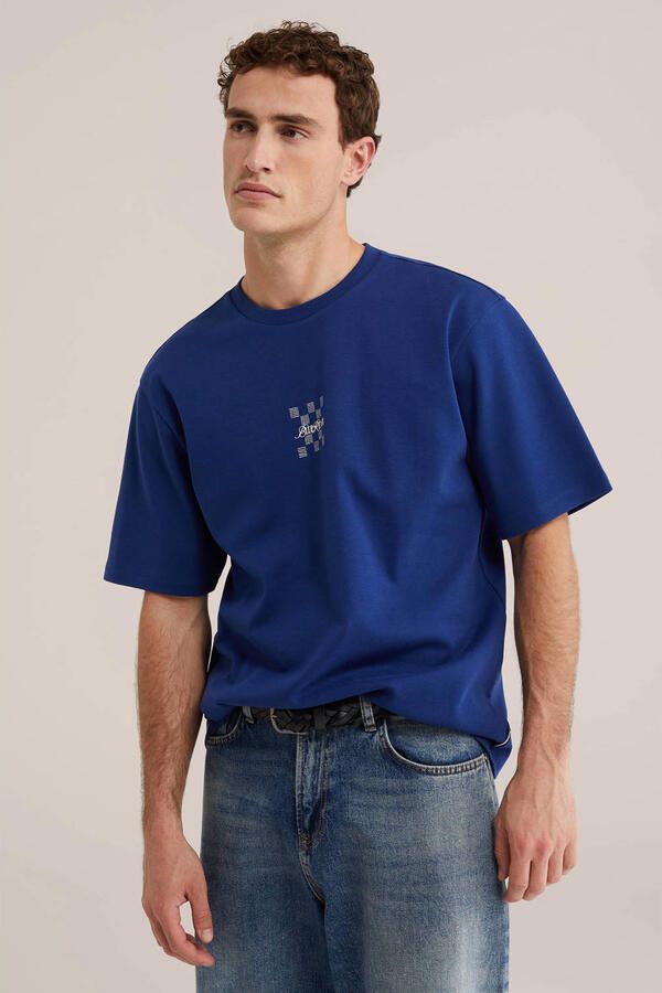 WE Fashion Blue Ridge relaxed T-shirt met backprint marineblauw