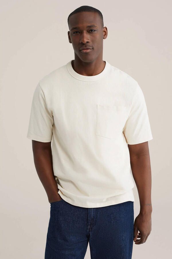 WE Fashion Blue Ridge relaxed T-shirt met textuur ecru