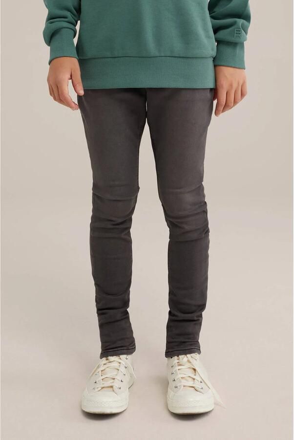WE Fashion skinny jeans black faded Zwart Jongens Stretchdenim Effen 110 - Foto 2