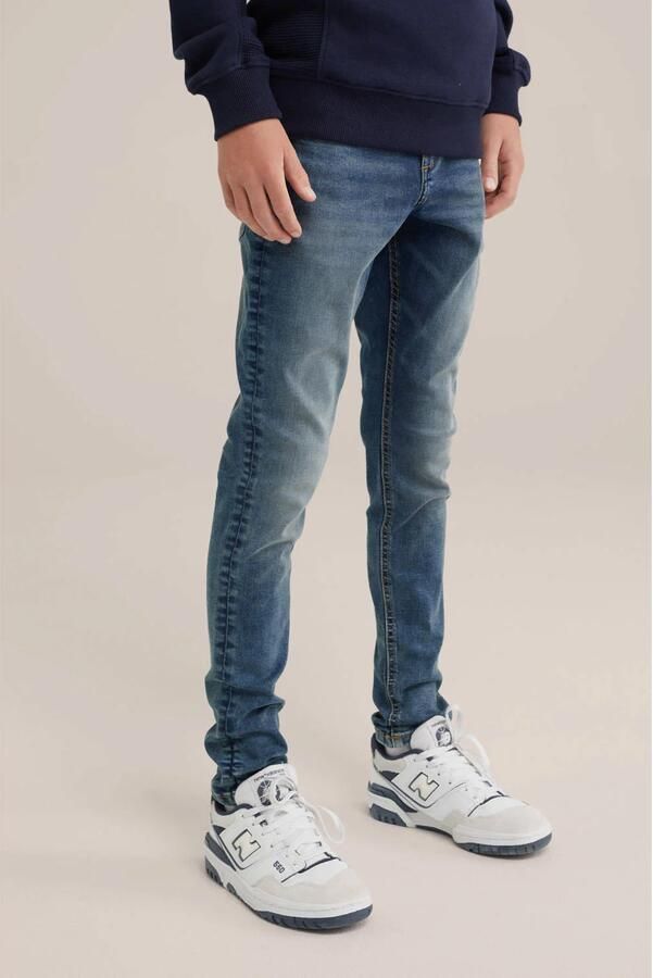 WE Fashion skinny jeans bright blue denim Blauw Jongens Stretchdenim Effen 116 - Foto 2