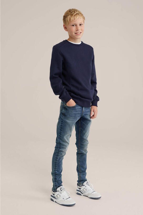 WE Fashion skinny jeans bright blue denim Blauw Jongens Stretchdenim Effen 164