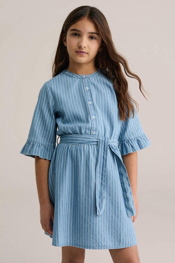 WE Fashion Blue Ridge spijkerjurk gestreept light blue denim