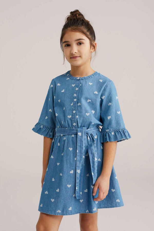 WE Fashion Blue Ridge spijkerjurk met hartjes medium blue denim