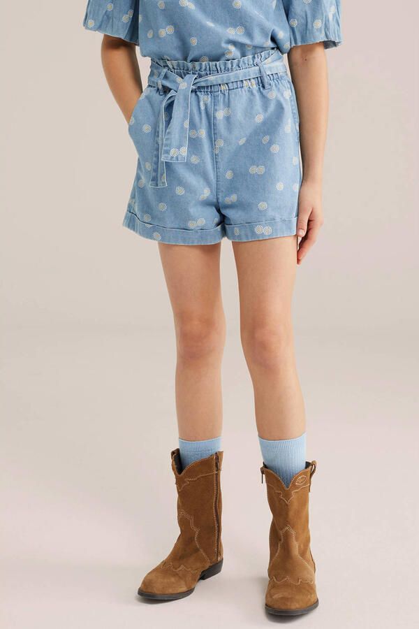 WE Fashion Blue Ridge straight denim short met bloemen medium blue denim