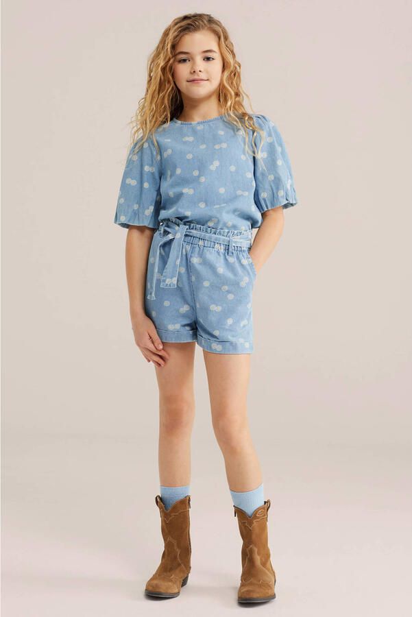 WE Fashion Blue Ridge straight denim short met bloemen medium blue denim - Foto 3