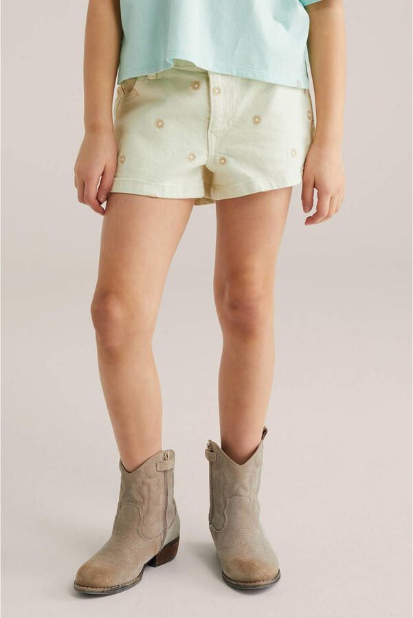 WE Fashion Blue Ridge straight gebloemde denim short ecru