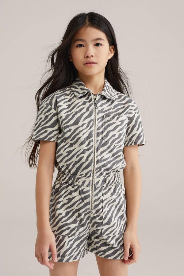 WE Fashion Blue Ridge Straight playsuit ecru met zebraprint